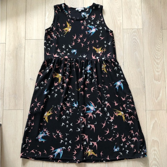 Vintage Desserts & Skirts Bird Print Chiffon Dress in Black Size S - Picture 1 of 10